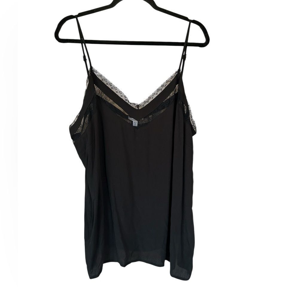 NEW MITTOSHOP Satin look Basic Instinct Black Lace Trim Cami Tank 1X
